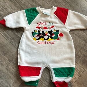 Vintage Baby Christmas Romper | “Baby’s 1st Christmas” Penguins | 6–9M